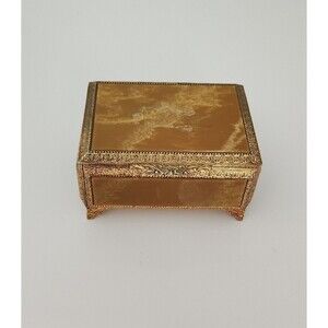 Sankyo MELE Japan Trinket Box Square Shaped w/Green Bakelite Marble Top